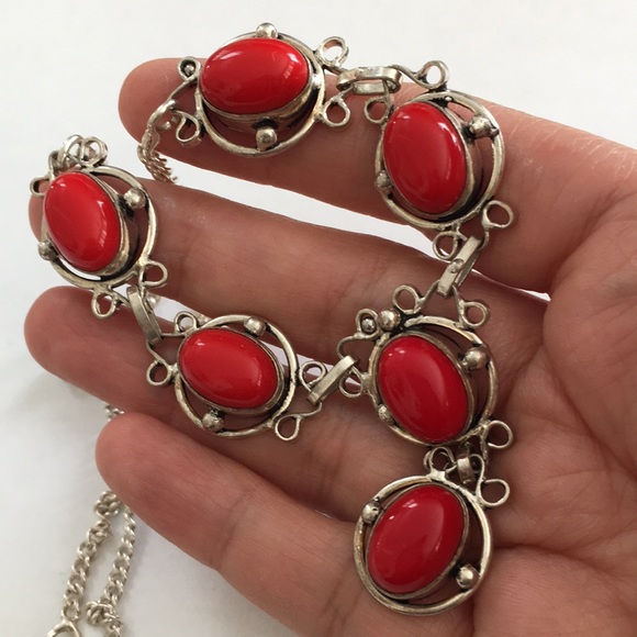 Silver plated simulated red jasper necklace - Picture 5 of 9